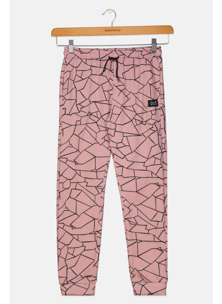 Kids Boy Geometric Drawstring Sweatpants, Pink