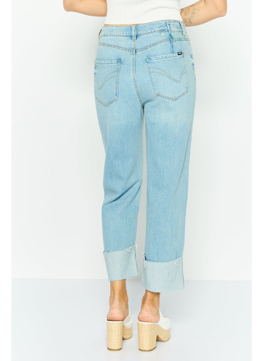 Women Regular Fit Rip Denim Jeans, Blue