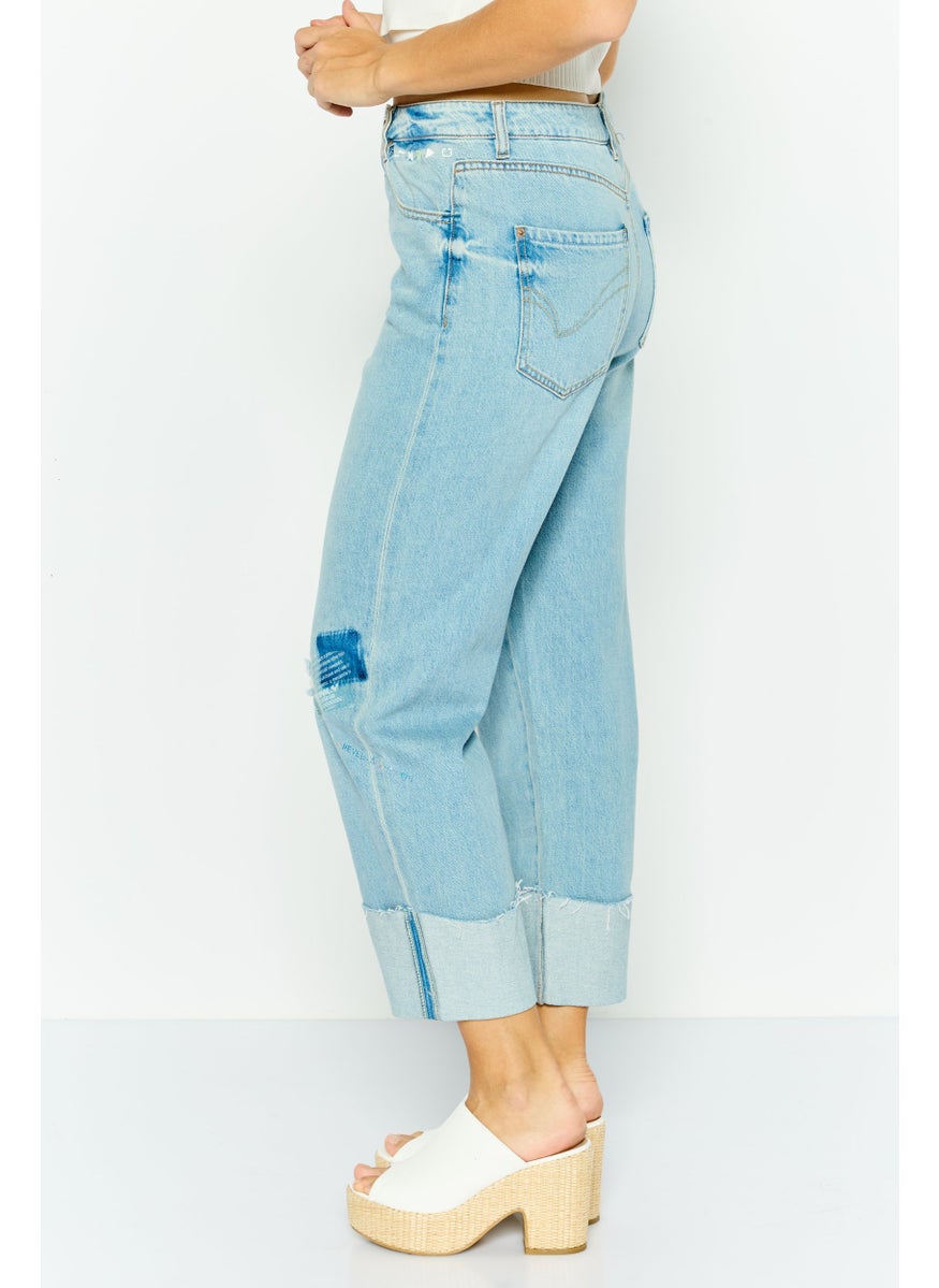 Women Regular Fit Rip Denim Jeans, Blue