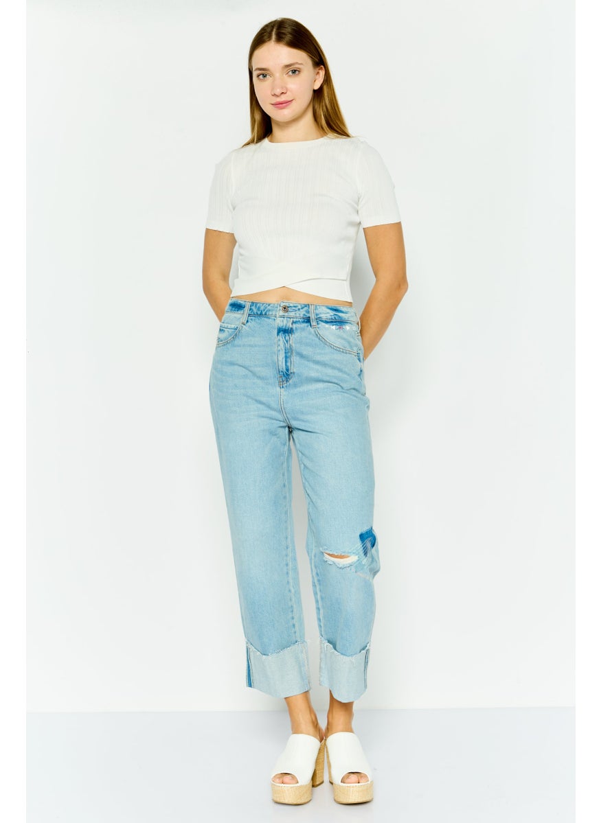 Women Regular Fit Rip Denim Jeans, Blue