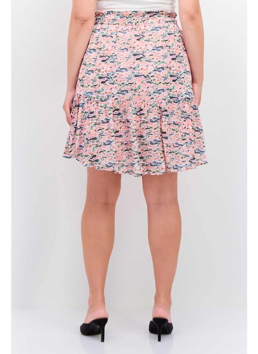 Women Allover Print Mini Skirt, Pink Combo