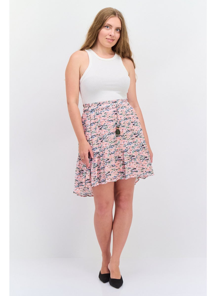 Women Allover Print Mini Skirt, Pink Combo