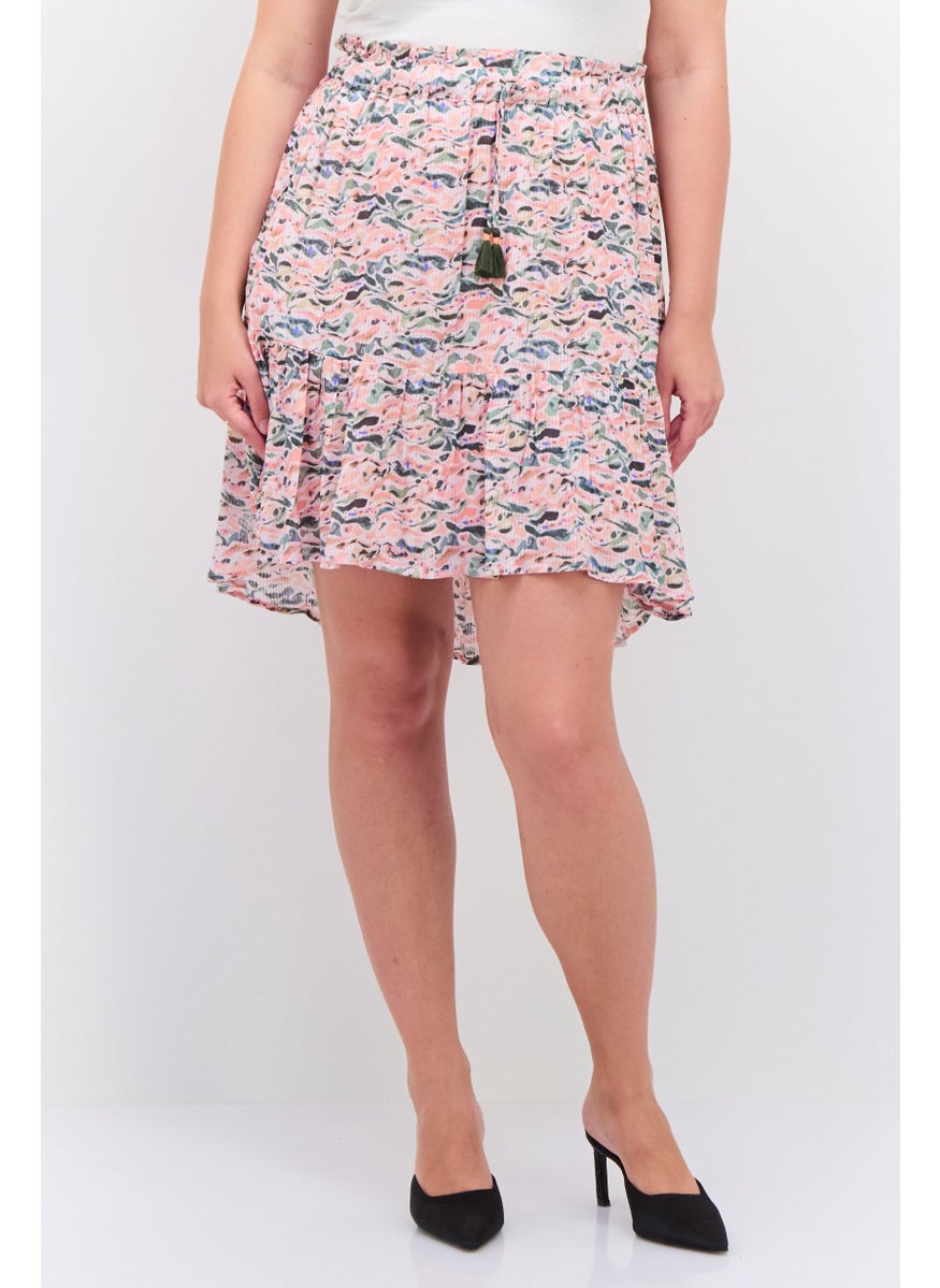 Women Allover Print Mini Skirt, Pink Combo