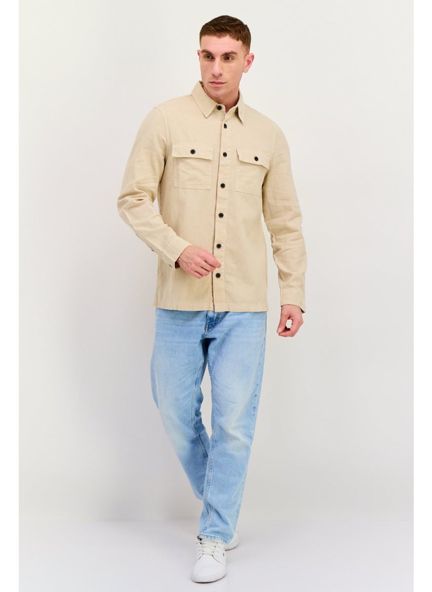 Men Regular Fit Solid Long Sleeves Casual Shirt, Beige