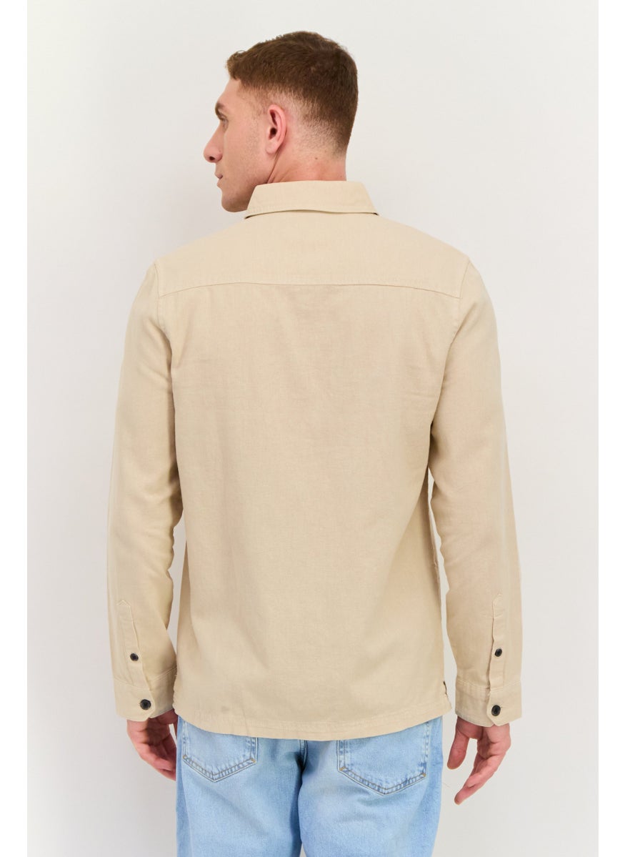 Men Regular Fit Solid Long Sleeves Casual Shirt, Beige
