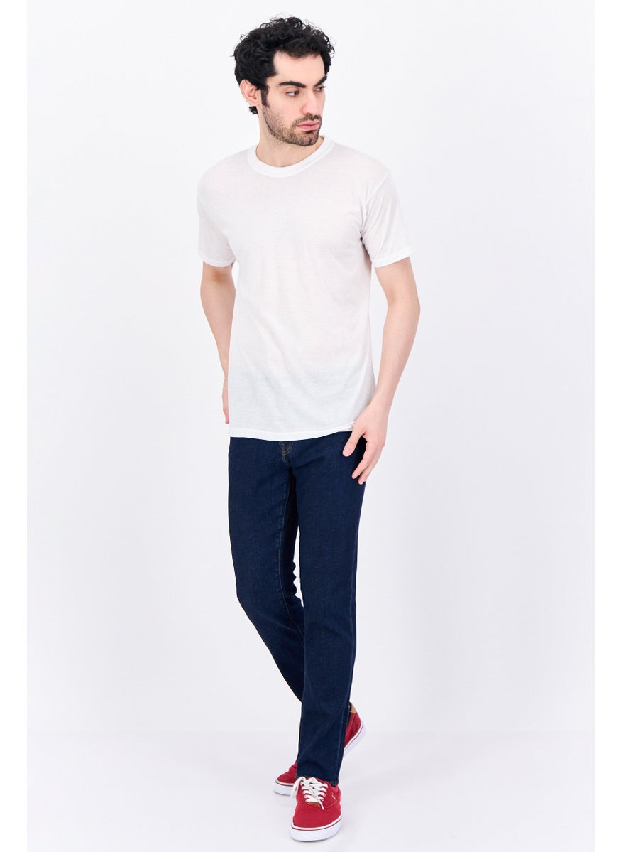 Men Slim Fit Plain Stretchable Jeans, Dark Blue