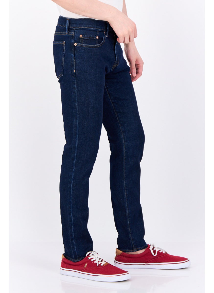 Men Slim Fit Plain Stretchable Jeans, Dark Blue