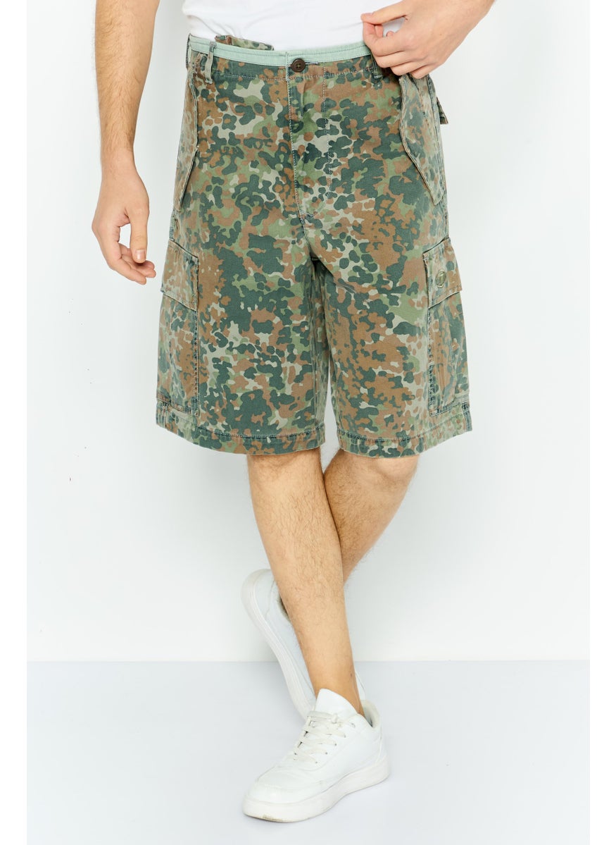 Men Camouflage Cargo Shorts, Army Green