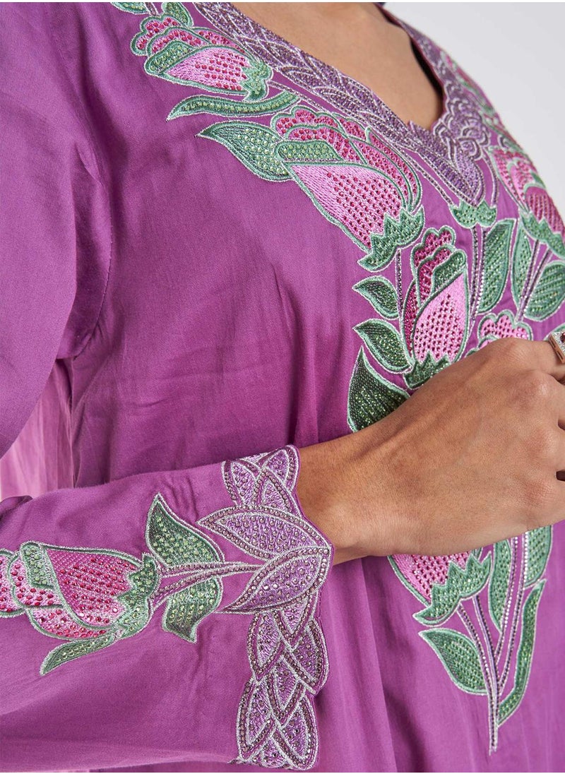 Cotton Solid Jalabiya with Stone Work