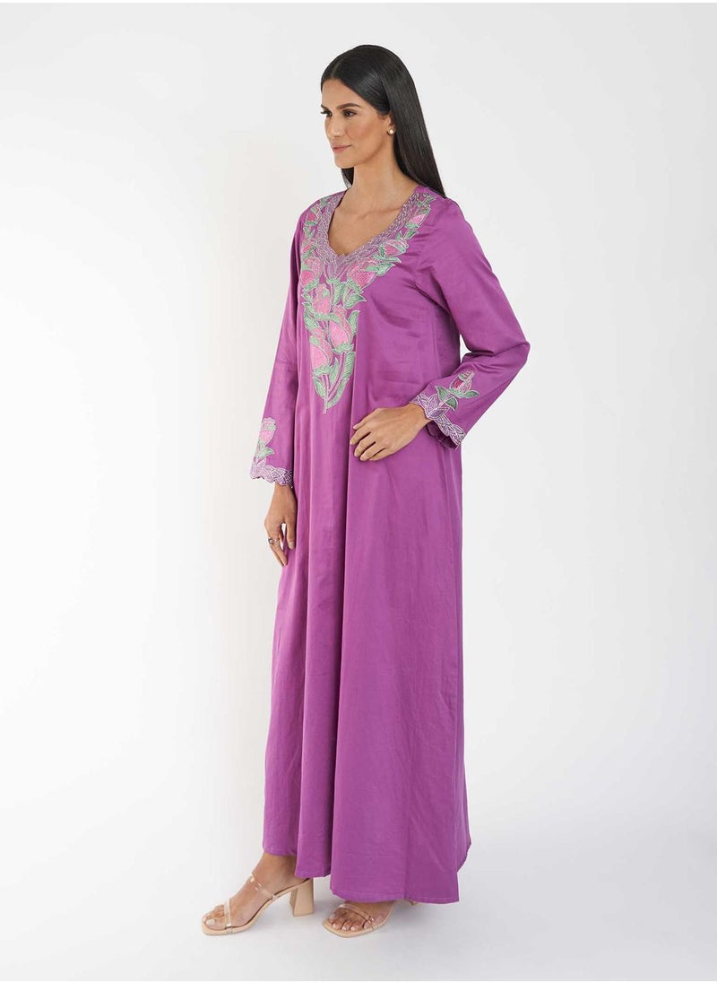 Cotton Solid Jalabiya with Stone Work