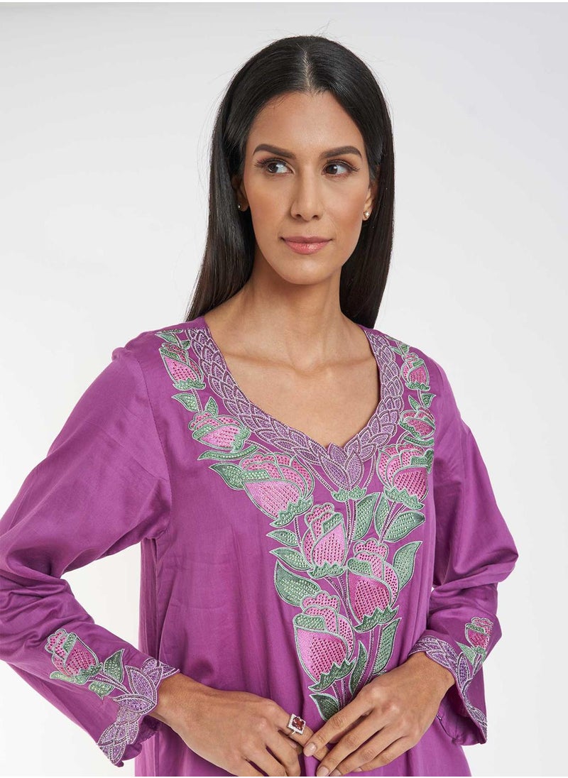 Cotton Solid Jalabiya with Stone Work