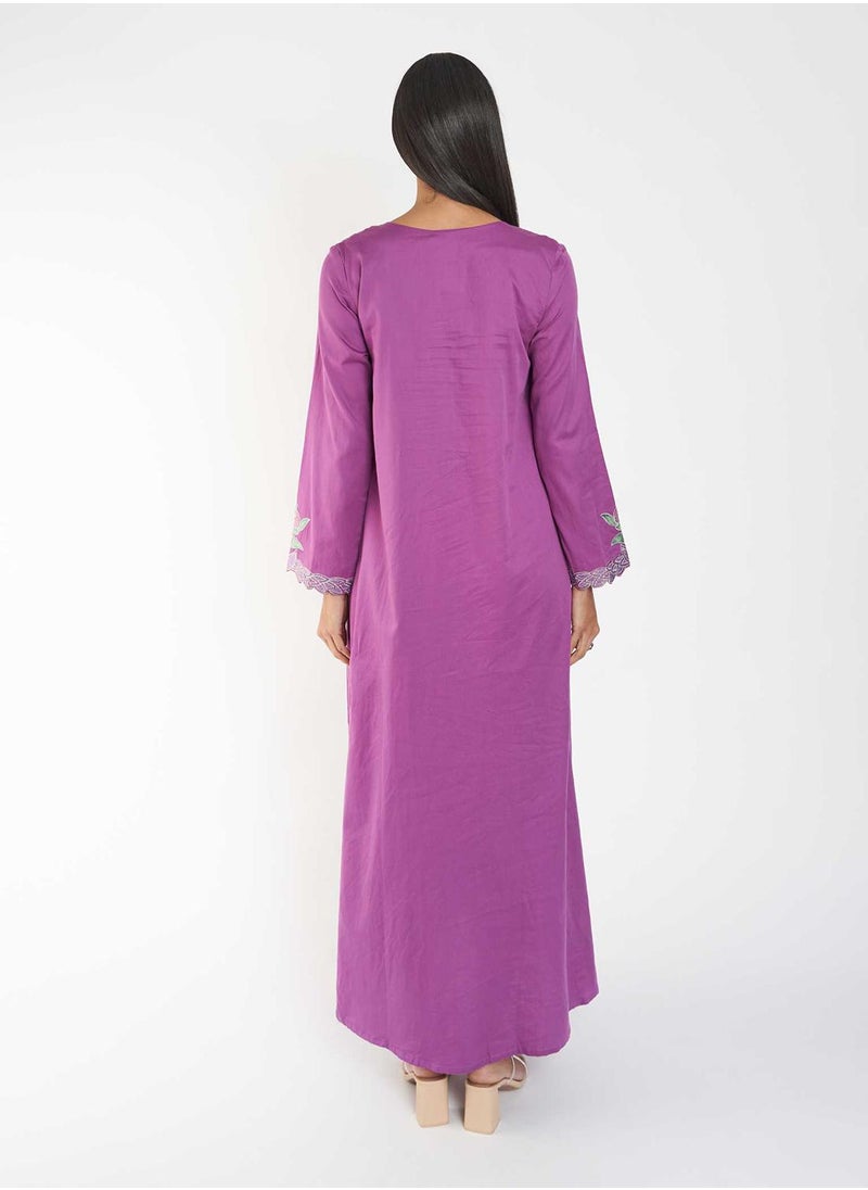 Cotton Solid Jalabiya with Stone Work