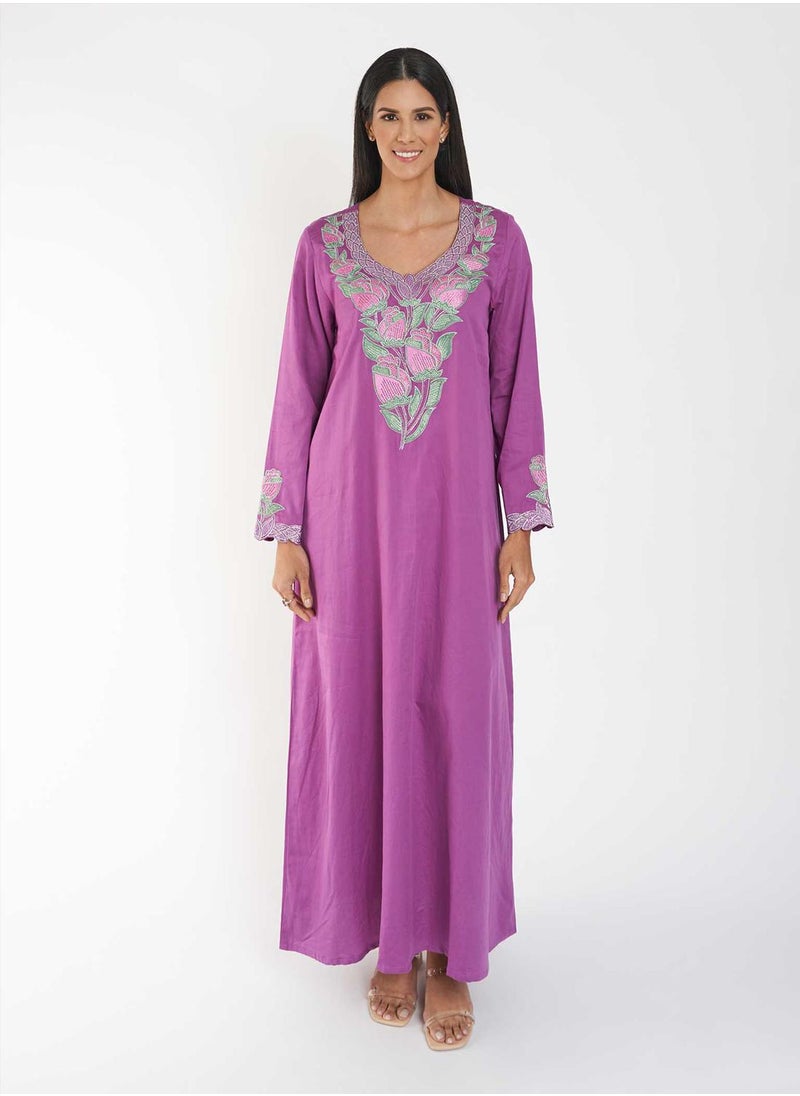 Cotton Solid Jalabiya with Stone Work