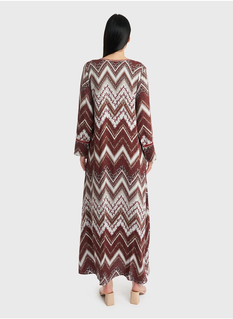 Rayon Chevron Print Crochet Lace Work Jalabiya