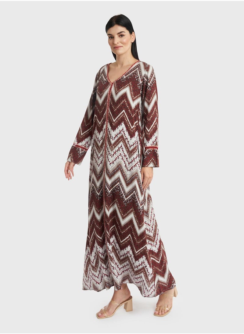 Rayon Chevron Print Crochet Lace Work Jalabiya