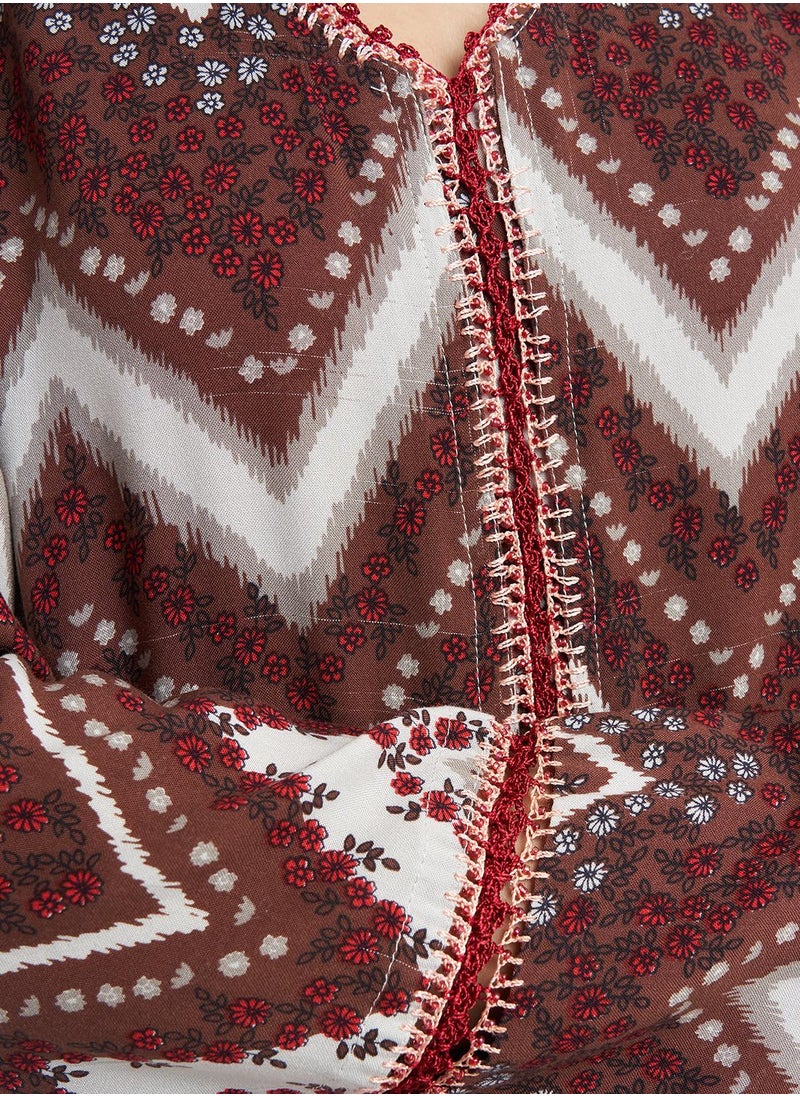 Rayon Chevron Print Crochet Lace Work Jalabiya