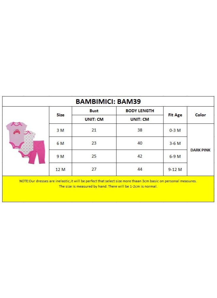 Bambimici Baby Pink Printed Short Sleeve with Pyjama 3-Piece
