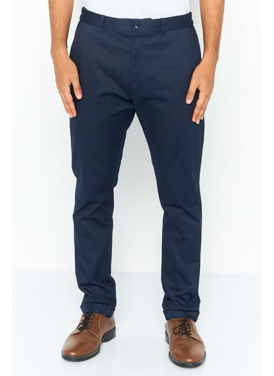 Men Regular Fit Solid Chino Pants, Blue Combo