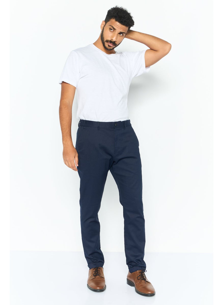 Men Regular Fit Solid Chino Pants, Blue Combo