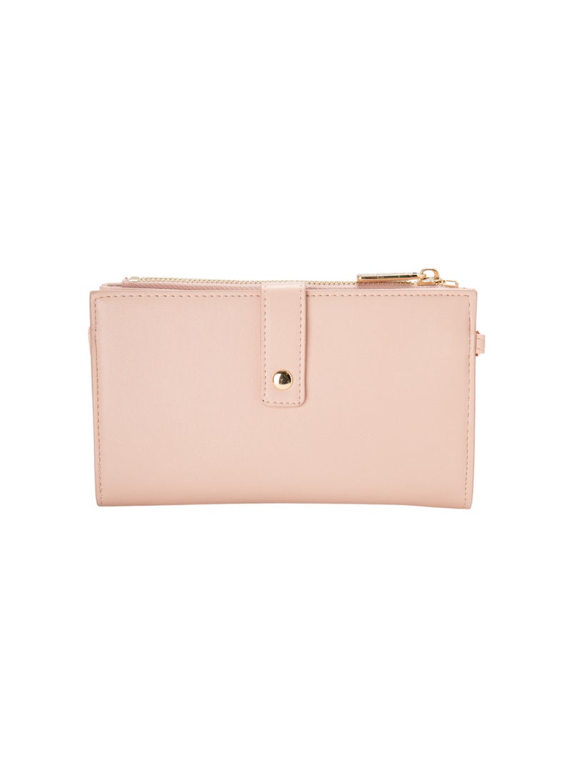 Textured Wallet with Strap Pink