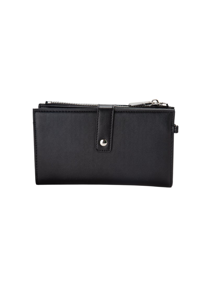 Textured Wallet with Strap Black