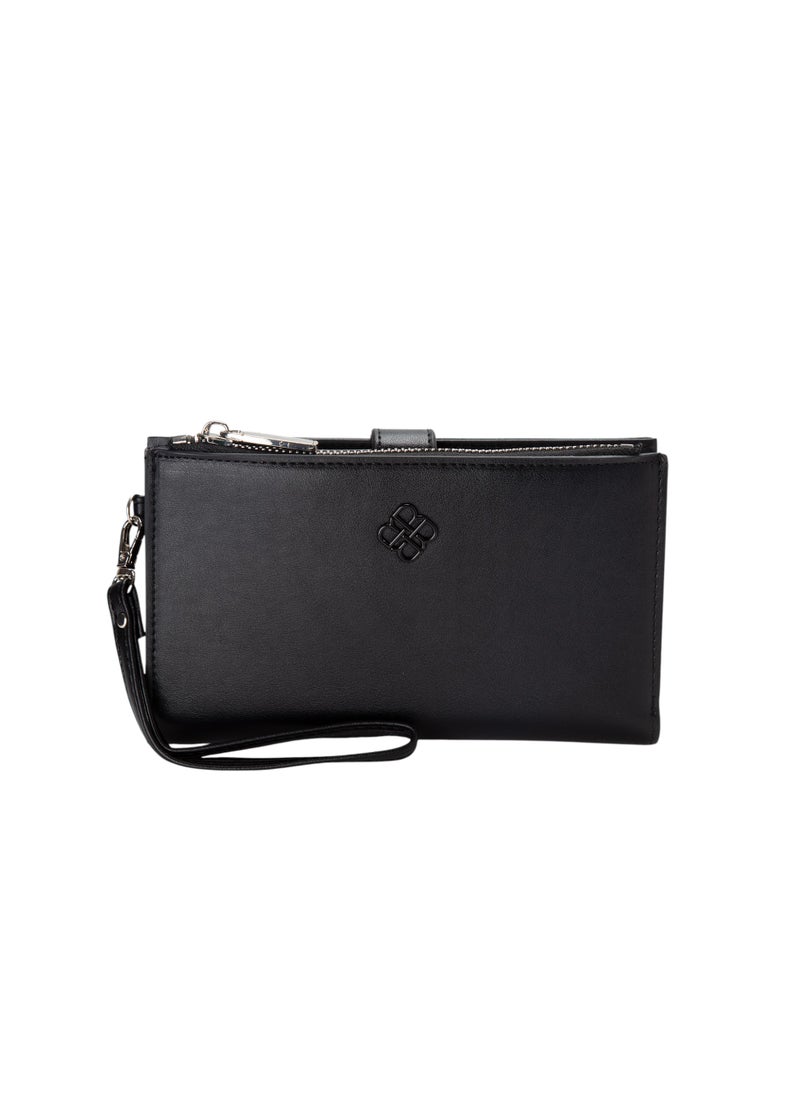 Textured Wallet with Strap Black