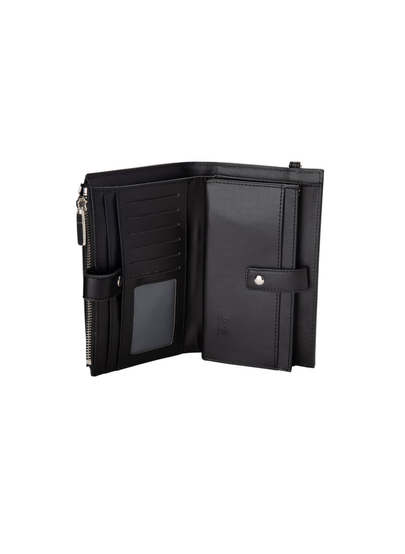 Textured Wallet with Strap Black
