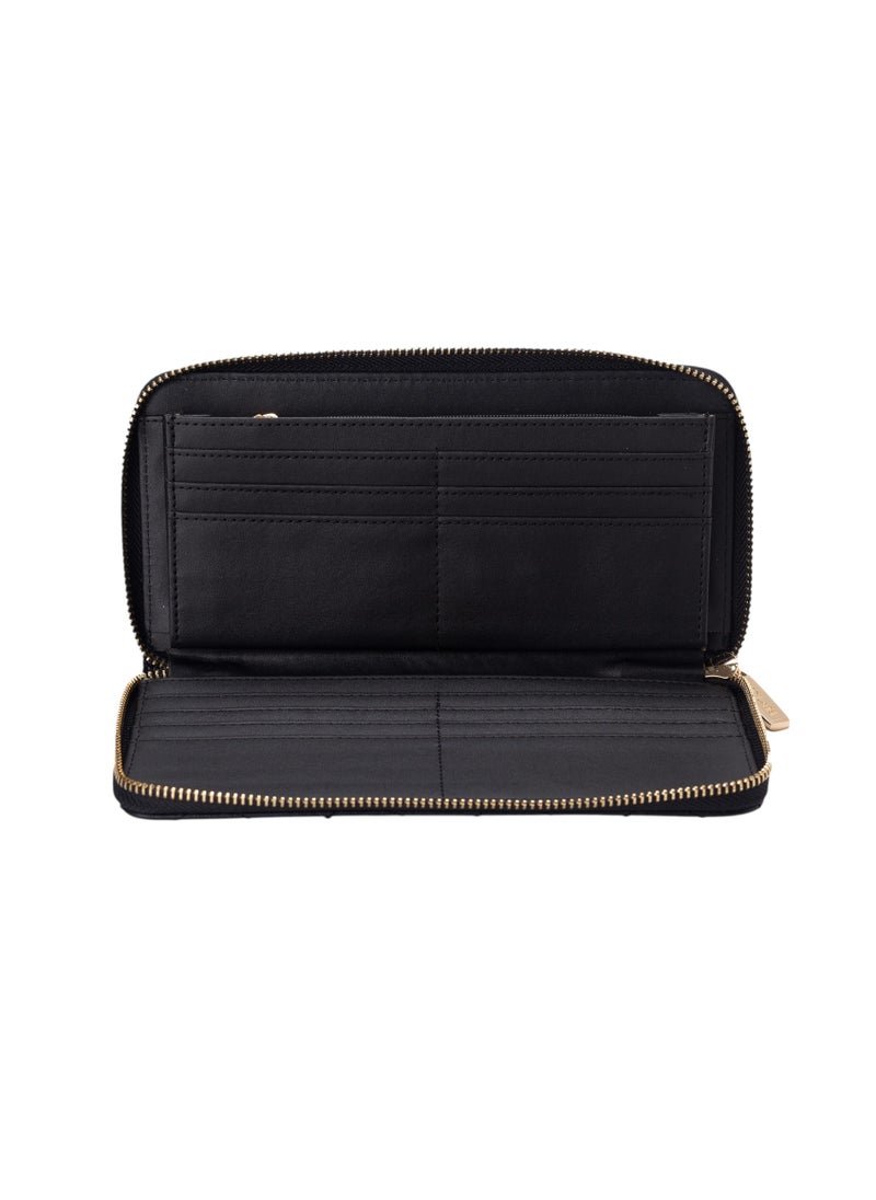 Quilted Zipper Wallet Black