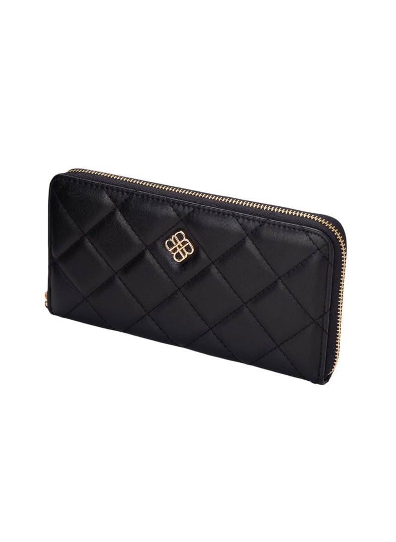 Quilted Zipper Wallet Black