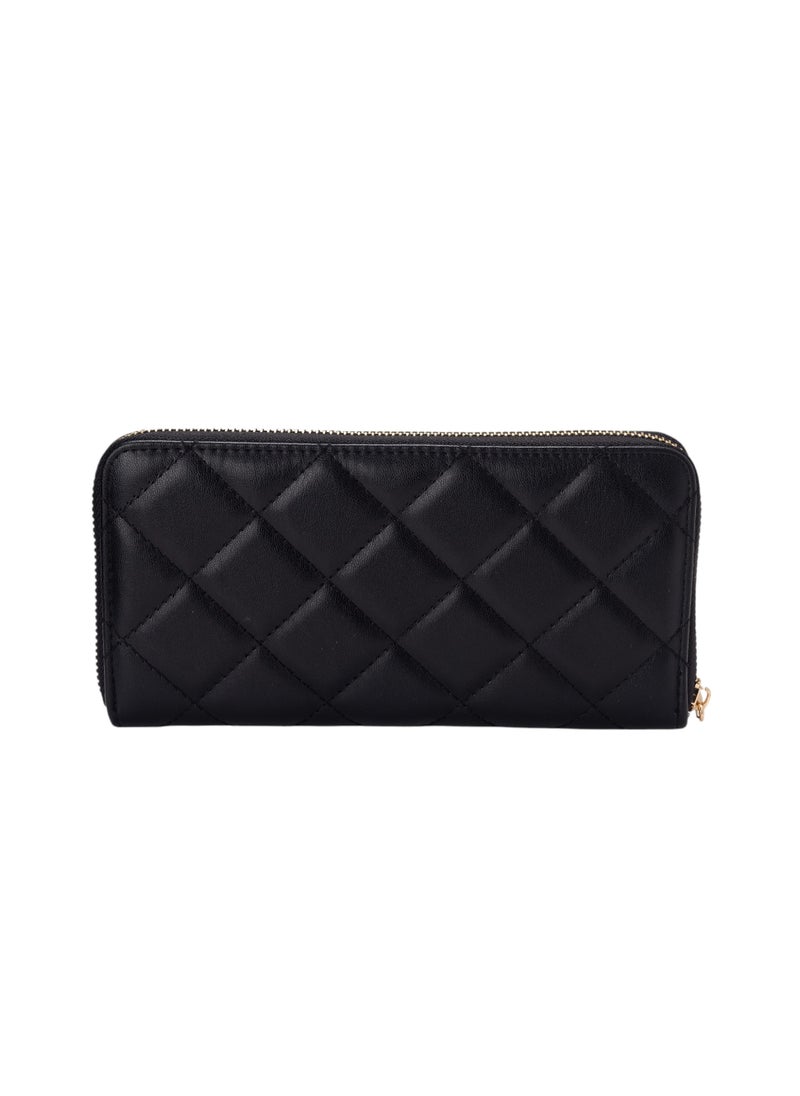 Quilted Zipper Wallet Black