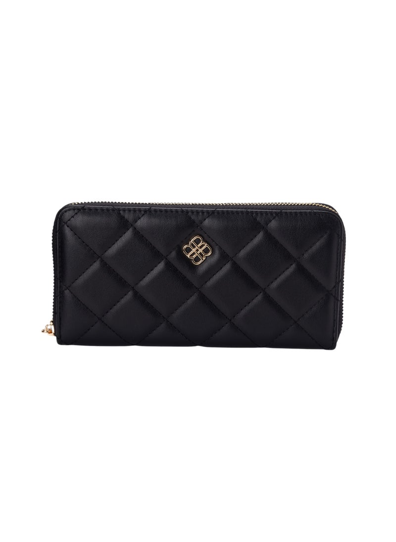 Quilted Zipper Wallet Black