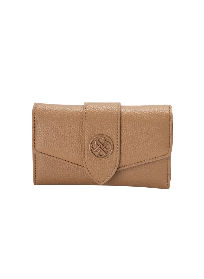 Textured Tri-Fold Wallet Beige