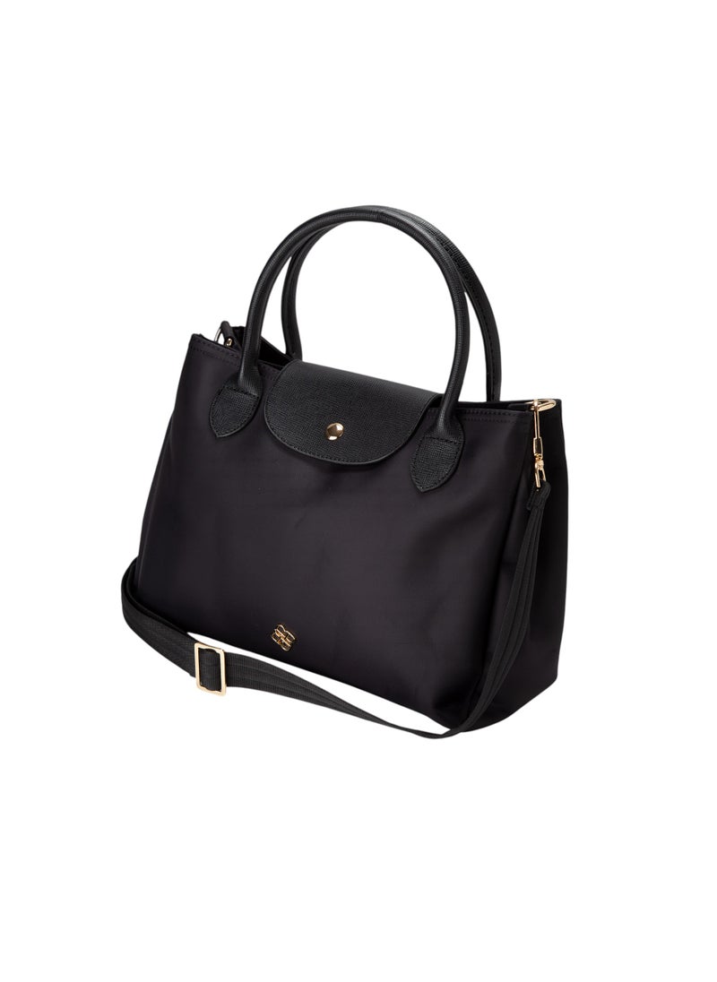 Casual Top Handle Bag with Strap Black
