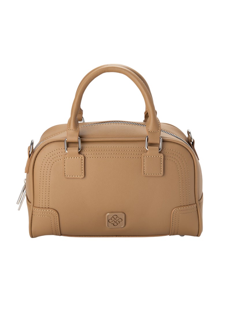Patterned Top Handle Bag Beige