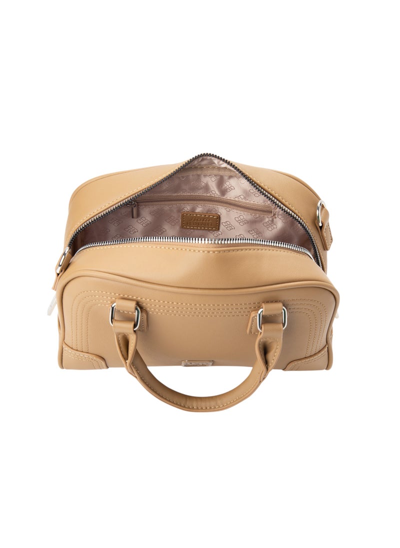Patterned Top Handle Bag Beige