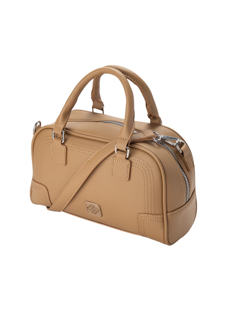 Patterned Top Handle Bag Beige