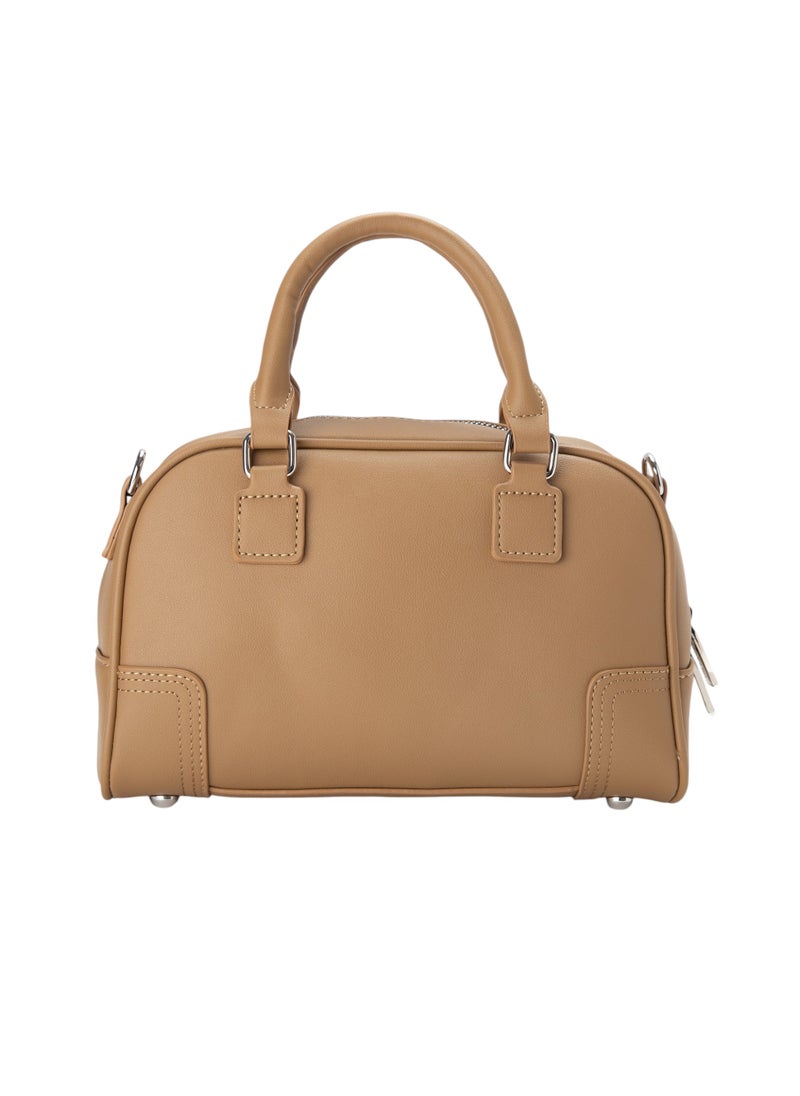 Patterned Top Handle Bag Beige