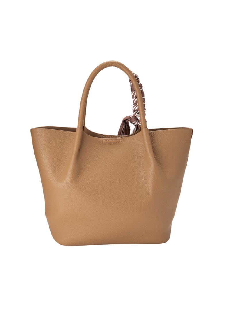 Top Handle Bag with Scarf Detail Beige