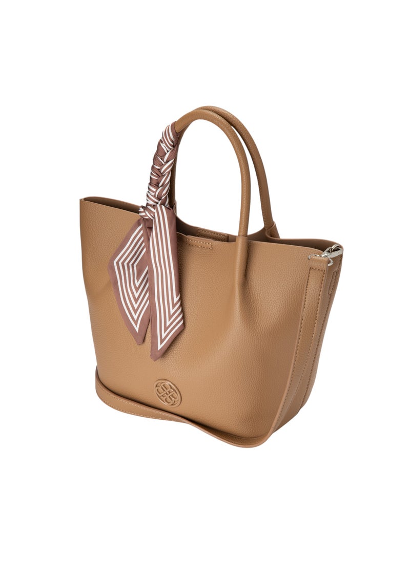 Top Handle Bag with Scarf Detail Beige