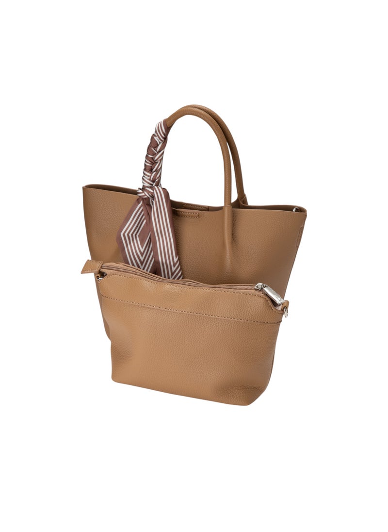 Top Handle Bag with Scarf Detail Beige