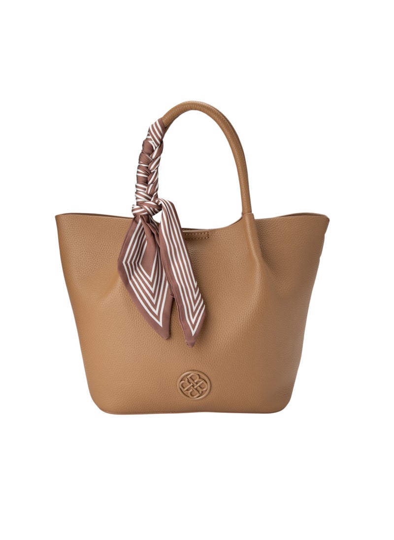 Top Handle Bag with Scarf Detail Beige