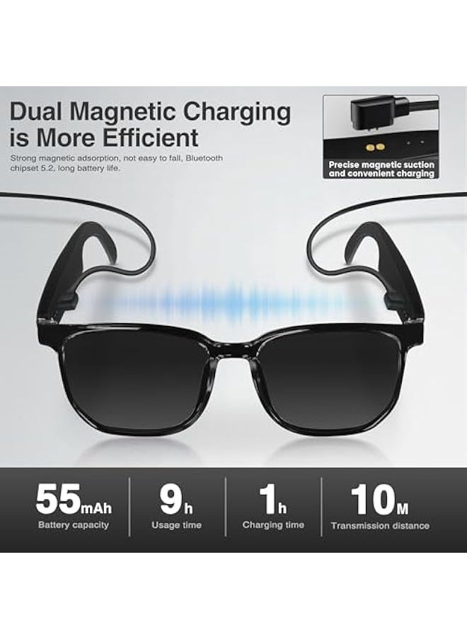 Smart Glasses with AI, Polarized Sunglasses with Bluetooth Speaker, Athletic, Outdoor, Sports UV Protection and Voice Control, Smart AI translation Glasses and Headphones, Translation in 144 languages, AI Chat, Music, Assistant via Bluetooth 5.4 - Black