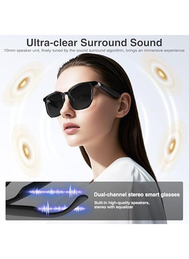 Smart Glasses with AI, Polarized Sunglasses with Bluetooth Speaker, Athletic, Outdoor, Sports UV Protection and Voice Control, Smart AI translation Glasses and Headphones, Translation in 144 languages, AI Chat, Music, Assistant via Bluetooth 5.4 - Black