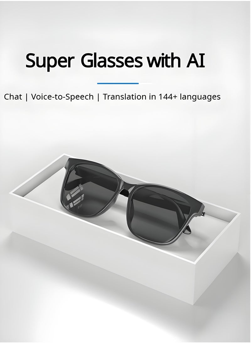 Smart Glasses with AI, Polarized Sunglasses with Bluetooth Speaker, Athletic, Outdoor, Sports UV Protection and Voice Control, Smart AI translation Glasses and Headphones, Translation in 144 languages, AI Chat, Music, Assistant via Bluetooth 5.4 - Black