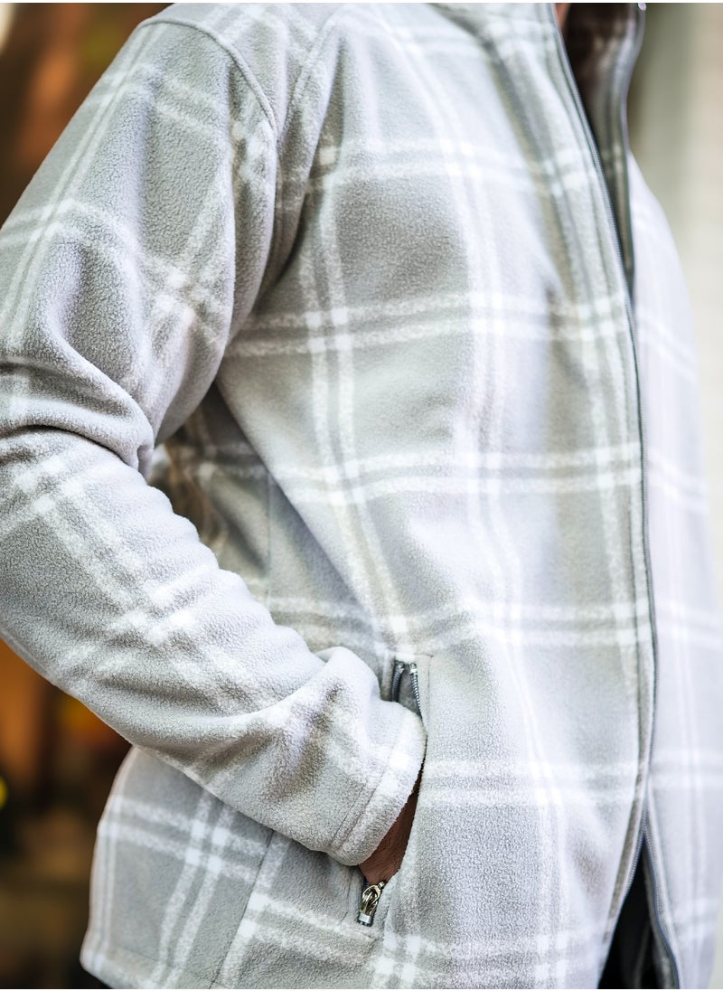 Maniac Men Checkered Zipper Grey Fullsleeve Polyester Blend Fleece Shacket