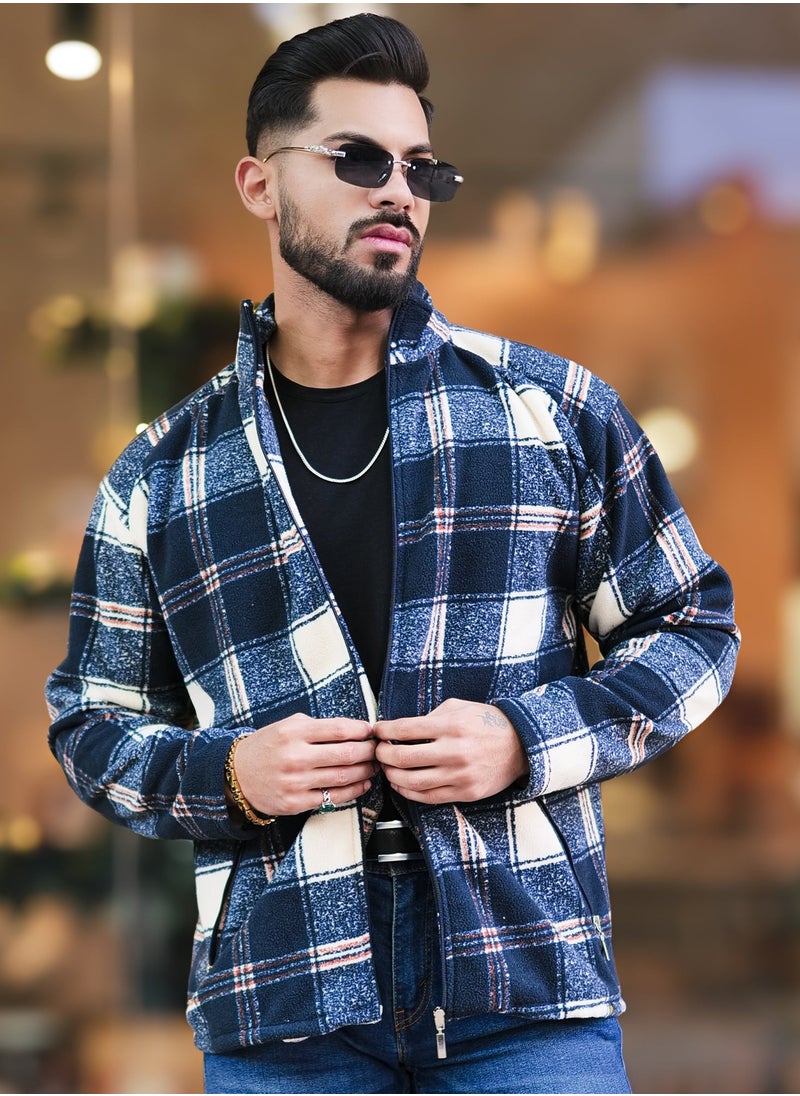 Maniac Mens Checkered Black Zipper Shacket