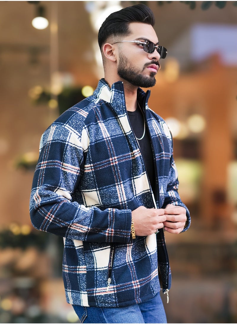 Maniac Mens Checkered Black Zipper Shacket