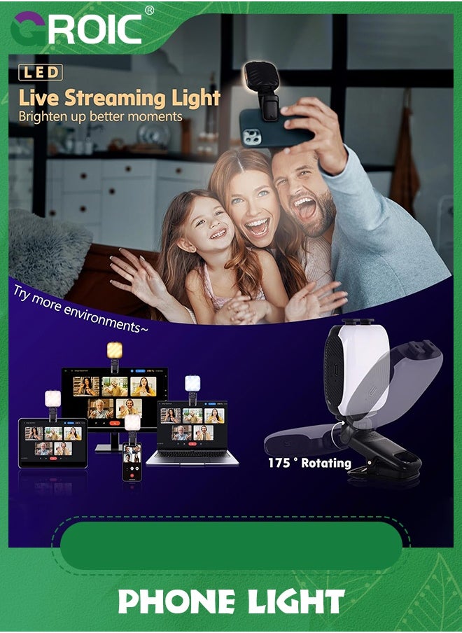 Retractable Phone Light, 3 Light Modes, 13 RGB Portable Selfie Light，Rechargeable for iPhone，Phone, iPads, Laptops Selfies, TiKTok, Volg, Makeup, Video Conferencing