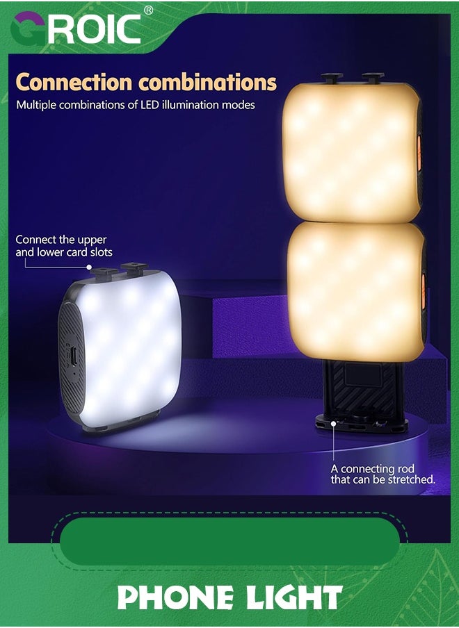 Retractable Phone Light, 3 Light Modes, 13 RGB Portable Selfie Light，Rechargeable for iPhone，Phone, iPads, Laptops Selfies, TiKTok, Volg, Makeup, Video Conferencing