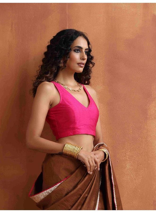 Pink Silk Sleeveless Blouse
